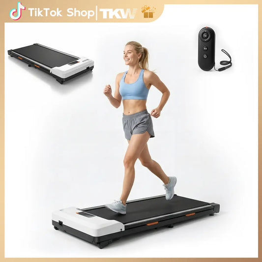 【Adjustable Incline】TKW Treadmill, Low-Noise Motor Walking Pad, 300lbs Weight Capacity, Remote Control & Wheels for Easy mobility, Dual Shock-Absorption System，Compact Walking Pad for Home & Office Use
